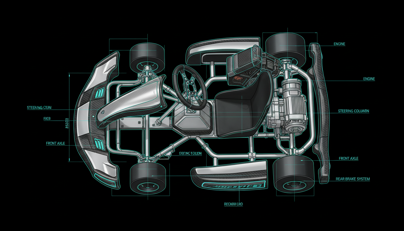 Interactive racing kart blueprint — click parts to browse